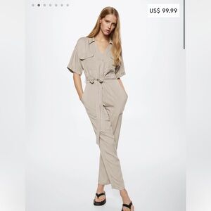 Mango flowy belt jumpsuit
